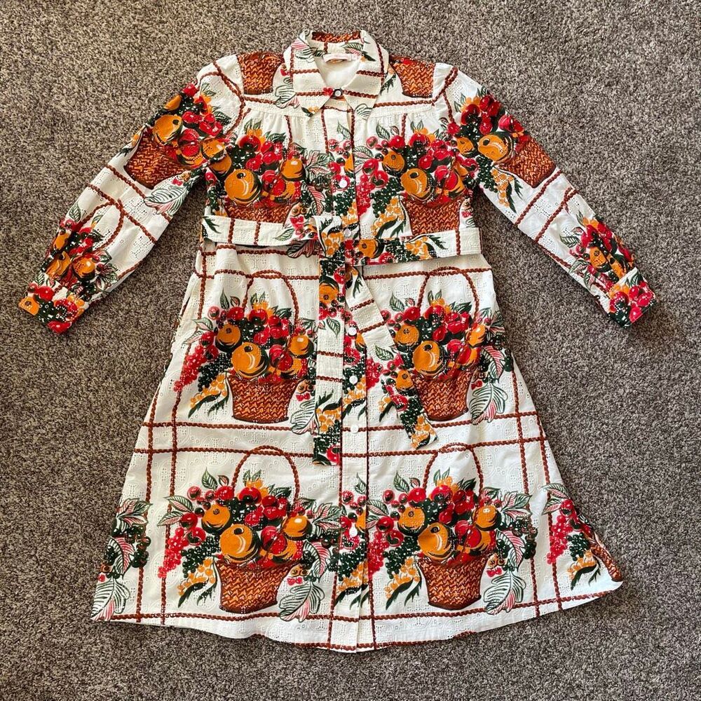 Tory Burch Broderie Anglaise Painter’s Dress fruit basket women’s size 10 - Picture 4 of 14